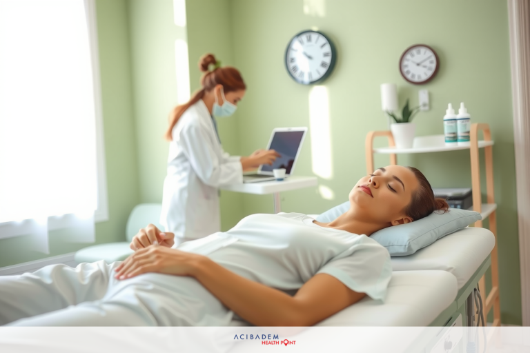 How to Get Something Out of Your Eye After LASIK The image shows a medical environment with a patient on a bed undergoing a procedure. The staff member is taking notes or observing the patient's vital signs on a tablet device, which suggests a focus on health monitoring and treatment planning.