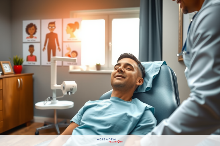 Can You Get LASIK Eye Surgery More Than Once? A man in a medical gown is seated in a medical chair, smiling. A doctor or assistant is standing beside him with a smile.