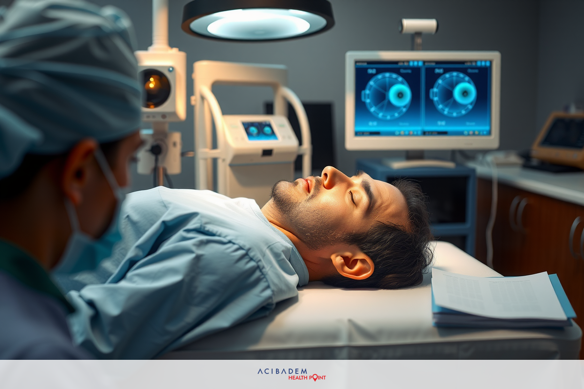 Image shows an intensive care setting. A patient is on a hospital bed, hooked up to medical monitoring equipment, likely receiving treatment or observation.