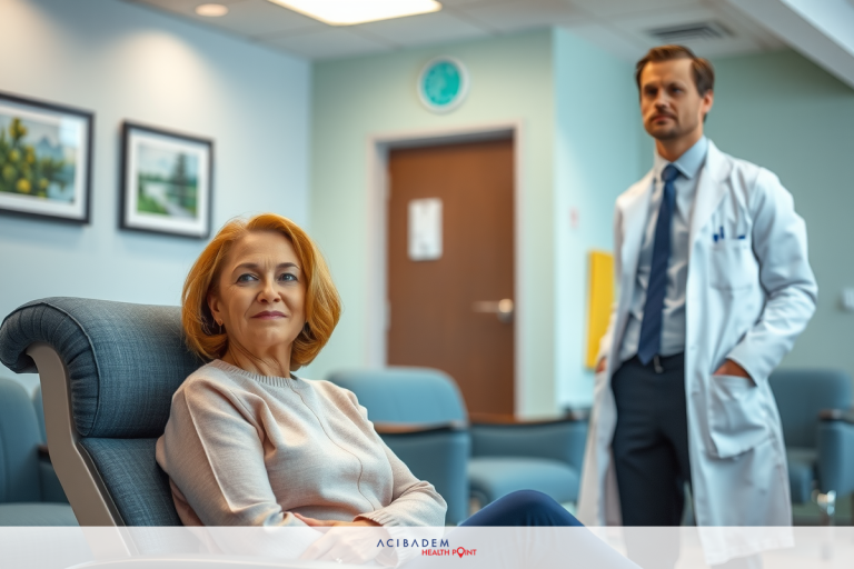 How to Prep for LASIK Eye Surgery Two people in a clinical setting. A female patient sits on a chair, and a male doctor stands beside her holding his medical bag.