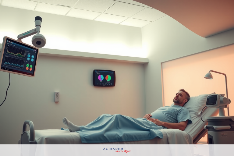 Is Laser Eye Surgery in Thailand Safe? Image shows a hospital room with medical equipment. A man is lying down on a bed, being monitored by various machines including a heart rate monitor and a blood pressure monitor. The patient appears to be sedated or unconscious.