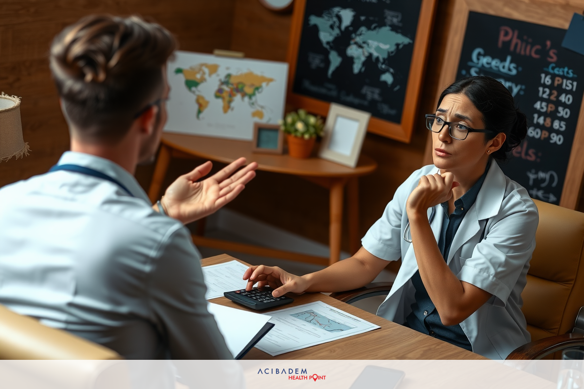 A business professional and doctor in a meeting setting. The man is dressed formally, likely discussing medical or health-related topics with the doctor.
