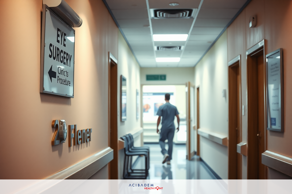 An empty hospital hallway with a blurred figure. The environment suggests a medical facility, possibly an emergency room or general ward.