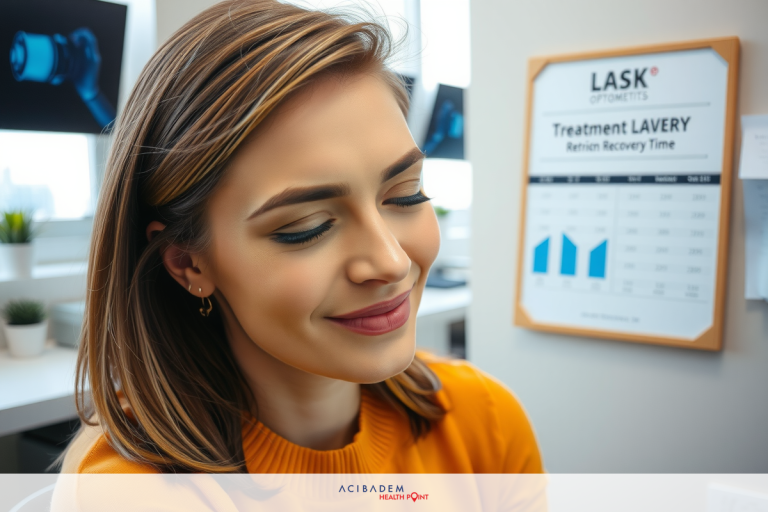 Woman in office with her eyes closed, possibly in a relaxed or thinking pose. She is in an indoor environment that appears to be a modern workspace with contemporary furniture and decor.