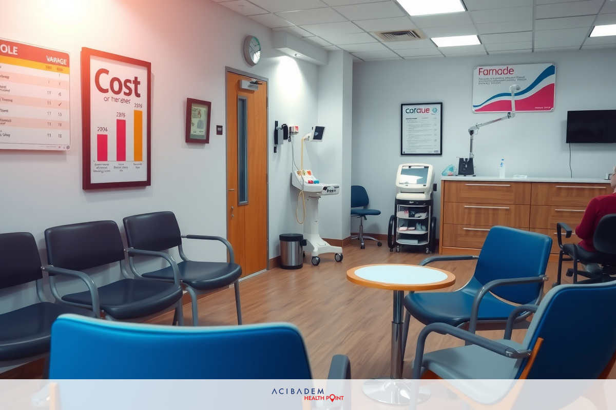 Interior of a waiting area with several chairs and benches. The space is clean and well-lit, with a reception counter in the background.