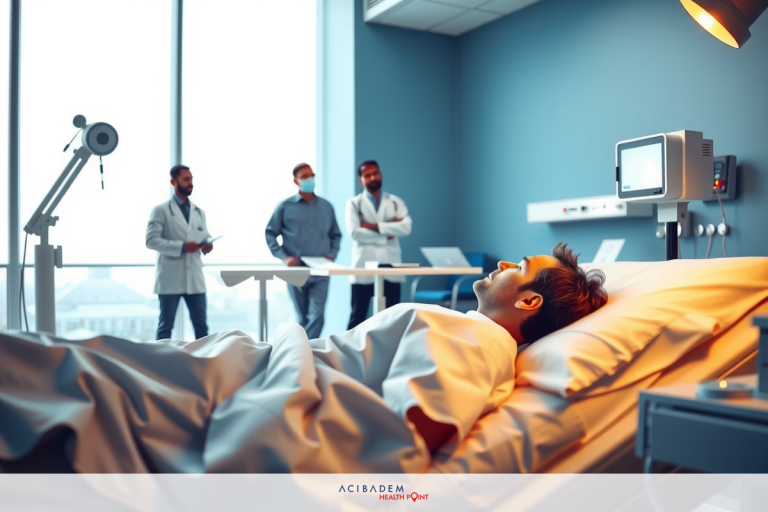 How Much for 1 Laser Eye Surgery? This image depicts an indoor hospital setting. A patient is lying on a hospital bed, hooked up to medical equipment.