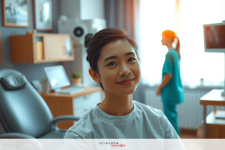 A cheerful dentist in a professional environment, looking at the camera with a smile, surrounded by office equipment and medical supplies.