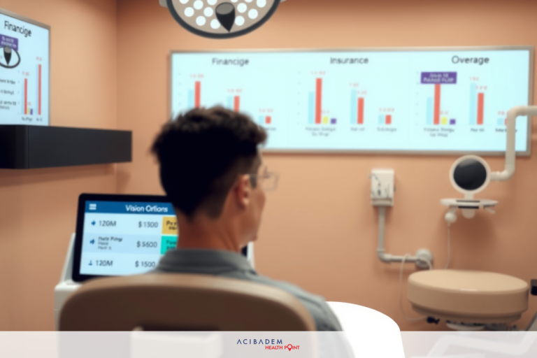 How Much Does World Eye Laser Surgery Cost? The image shows an indoor medical setting, possibly an eye clinic. A man is seated in a chair with headrests designed to provide a comfortable position during the examination.