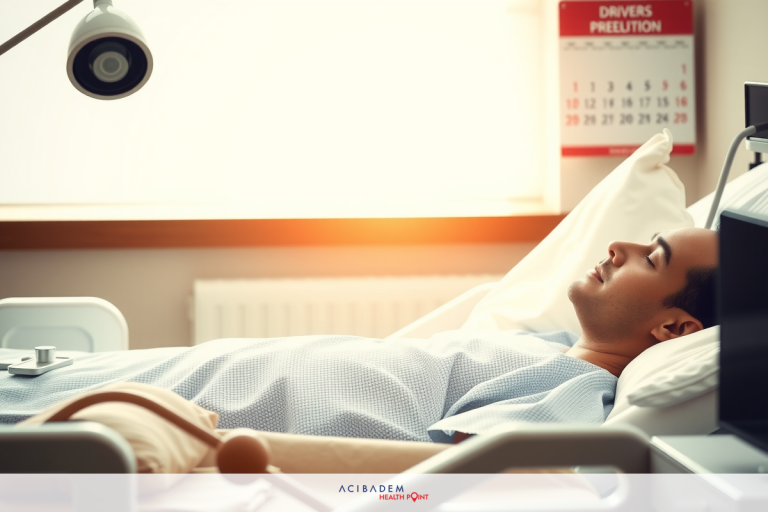 How Soon After Laser Eye Surgery Can I Drive A man lying in a hospital bed with medical equipment. He appears to be under observation or perhaps awaiting treatment. The room has bright lighting and is clinical in its design, focusing on the patient's well-being.