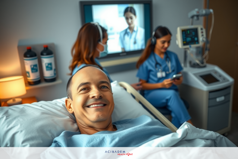 Can I Have Laser Eye Surgery If I Am Diabetic? A man in a hospital bed, smiling at the camera with two nurses attending to him. They are all wearing medical uniforms and one nurse is holding a clipboard.