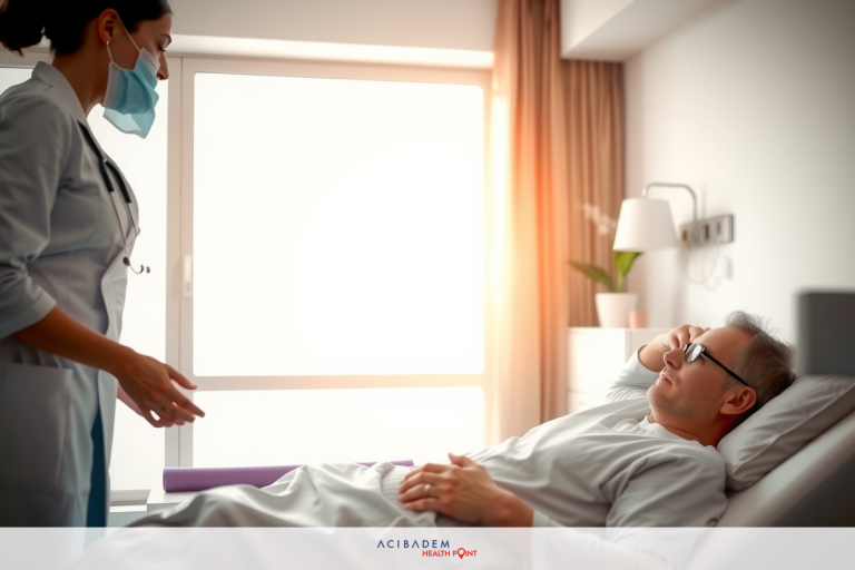Why Is My LASIK Eye Changed Healthcare professionals caring for patient in modern, sunlit hospital room. Female nurse with mask speaking to male patient lying on bed.