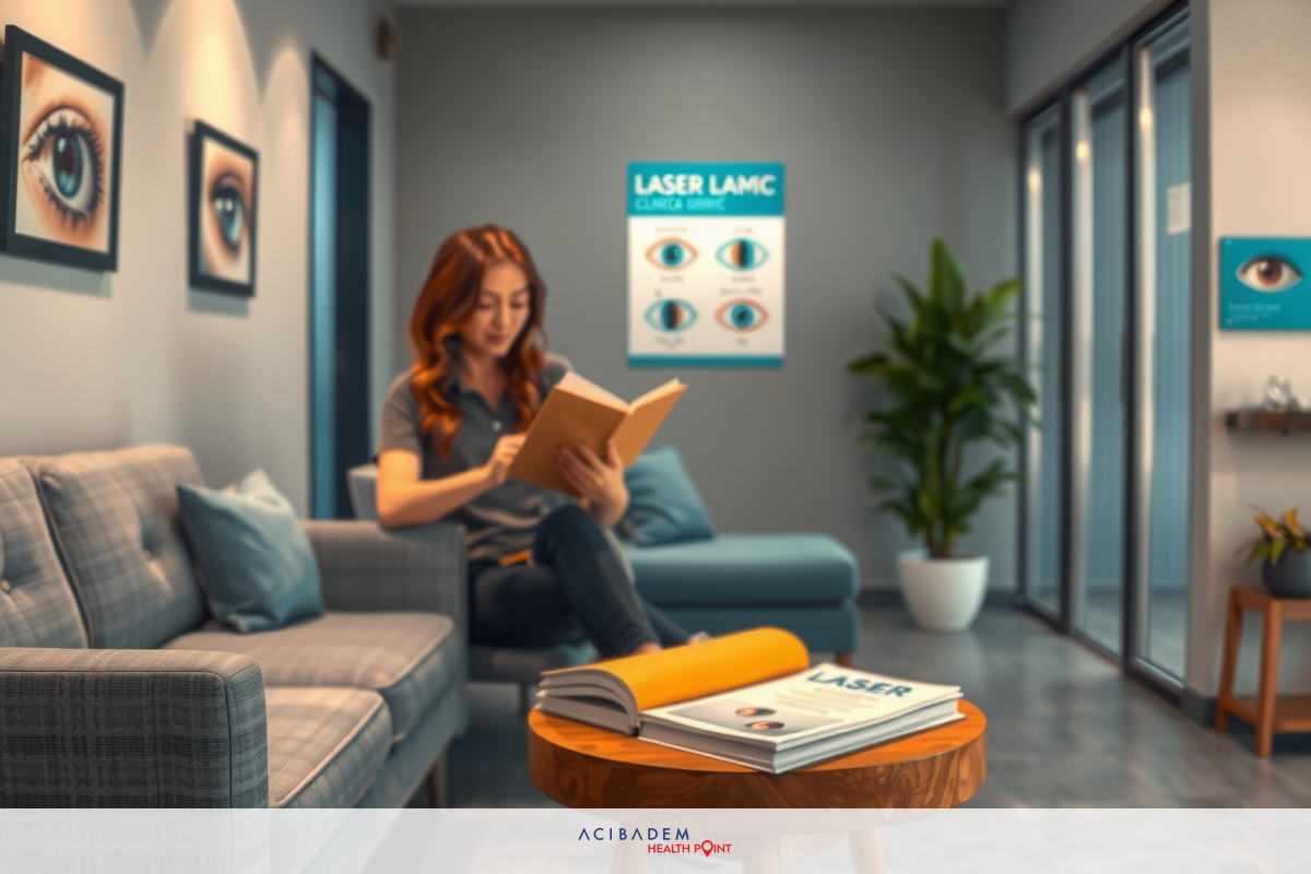 A woman sitting on a couch, reading a book. She is in a modern interior with a contemporary design, featuring gray walls.
