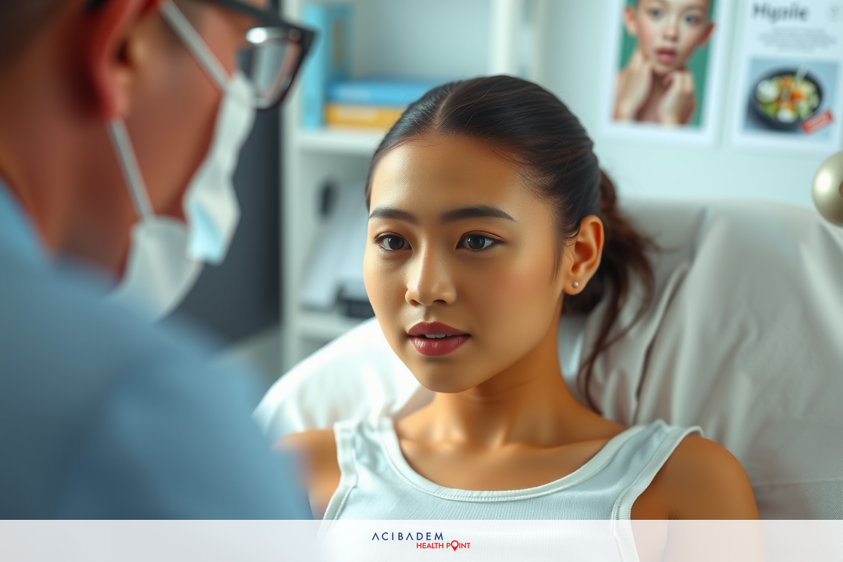 A doctor is seen in the foreground, wearing a surgical mask and gloves, examining a patient lying on a hospital bed. The patient's face is partially visible.
