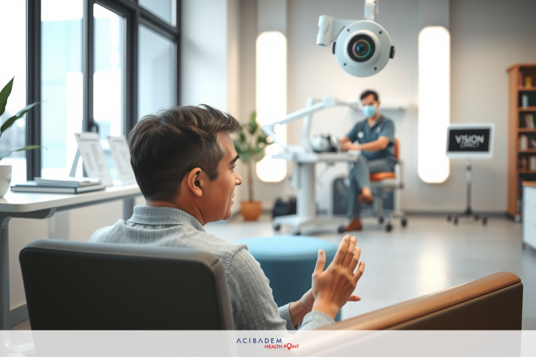 How Much Is to Get Laser Eye Surgery Doctor wearing surgical mask, examining patient in clinic with sunny window view.