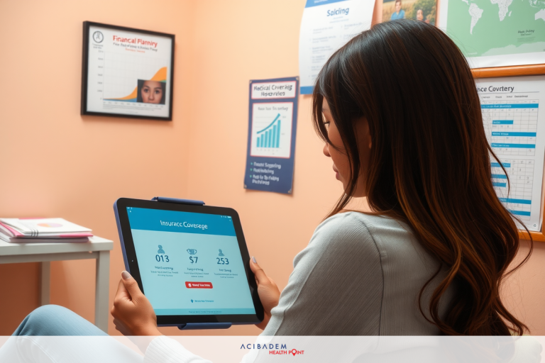 Would My Average Health Insurance Cover Rhinoplasty? The image depicts a woman sitting at a desk with a tablet in front of her. She appears to be engaged with the screen, possibly reviewing or inputting data on a health-related application. The environment suggests an office setting with a professional atmosphere.