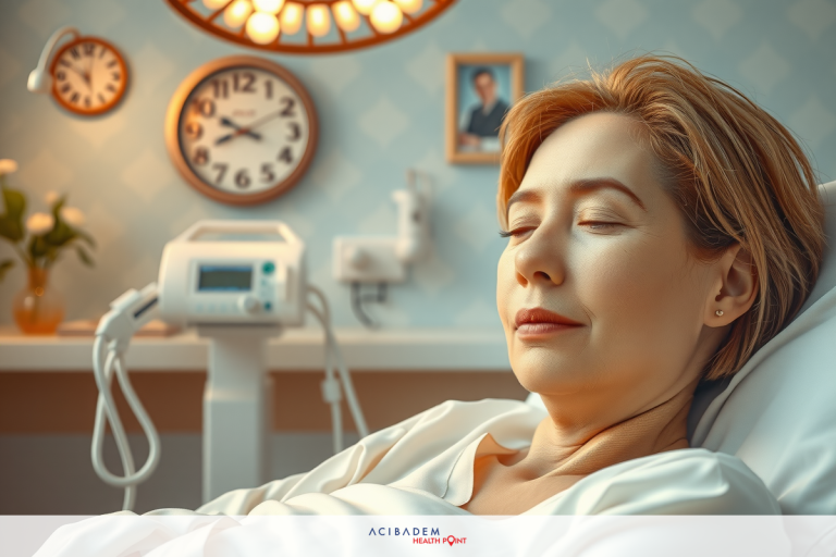 How Much is LASIK Eye Surgery in Korea? A woman lying in a hospital bed with medical equipment around her. She appears to be resting or possibly receiving treatment. The environment suggests a well-lit, clean and professional healthcare setting.