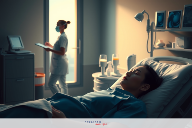 What Precautions Should Be Taken After Laser Eye Surgery The image depicts an indoor medical setting with a focus on patient care. A woman is lying in a hospital bed, appearing to be resting or receiving treatment.