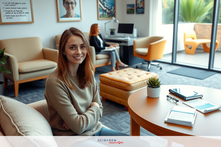 How Much Is LASIK Eye Surgery in Boston This is an office interior with a woman seated at a table. She appears to be engaged in a professional setting, possibly discussing or working on documents. The environment includes chairs and other furnishings that suggest a modern and well-equipped workspace.