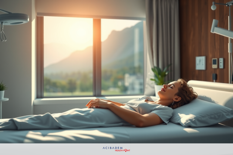 How Long Floaters in the Eye Last After Laser Surgery Sunlight shining in through a large window next to the hospital bed, illuminating the interior space with warm light. The woman lying on the bed is dressed in white clothing and appears calm and relaxed.
