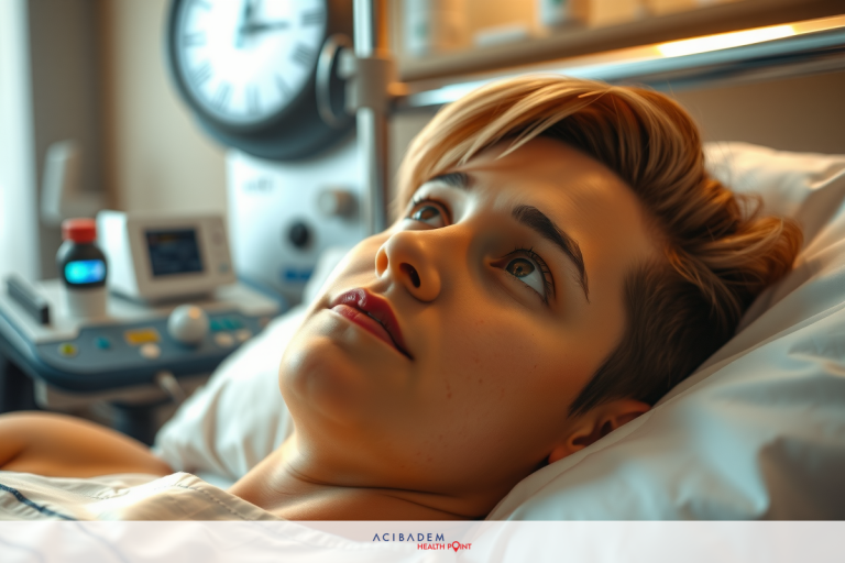 A person lying on a hospital bed with medical equipment around. The individual appears to be in good health.