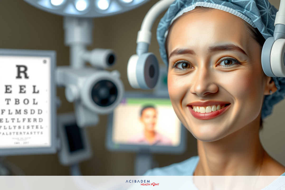 The image shows a woman wearing medical scrubs. She is smiling towards the camera, indicating that she is in a professional and friendly environment, possibly a medical setting.