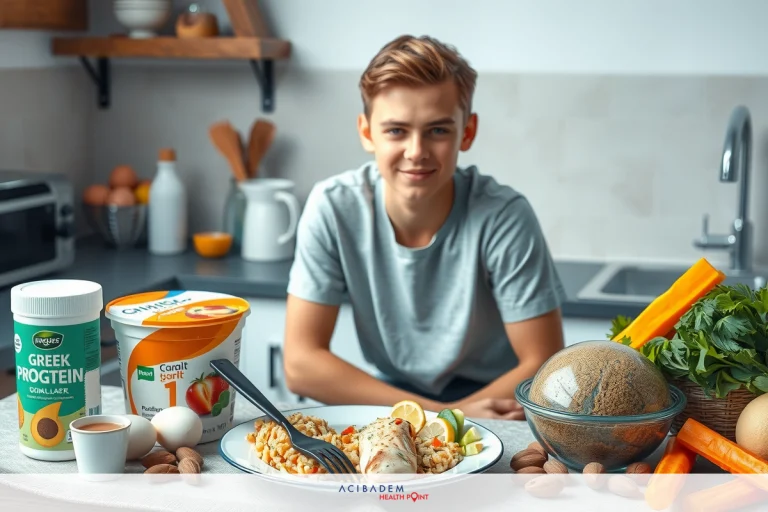 Can I Eat Chips After Gastric Sleeve? A person is in a kitchen, posing for the camera. They are surrounded by various healthy foods and ingredients such as carrots, broccoli, nuts, and fruits. The person is smiling and seems to be enjoying their time in the kitchen.