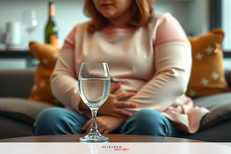 Woman seated at table with wine glass, relaxed setting. She has pink jacket on and is looking down towards her drink.