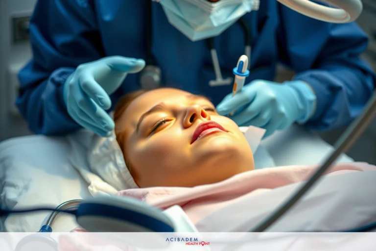This image depicts a medical setting where a surgeon, wearing protective gear including gloves and surgical mask, is performing a procedure on a patient. The surgeon is using a scalpel for precision cutting on the patient's face.