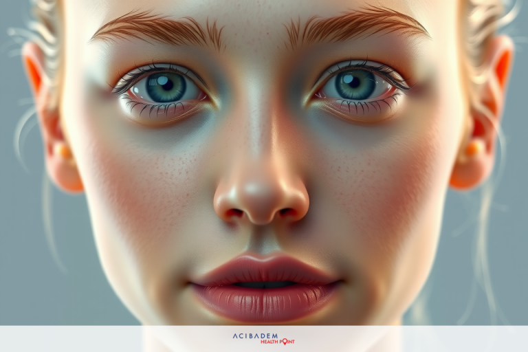 Does a Deviated Septum Surgery Change Your Nose? The image showcases a digital rendering of a woman's face in profile view. The subject has long, straight eyebrows and a straight nose bridge. Her lips are neutral and her eyes have light blue irises with a subtle reflection.