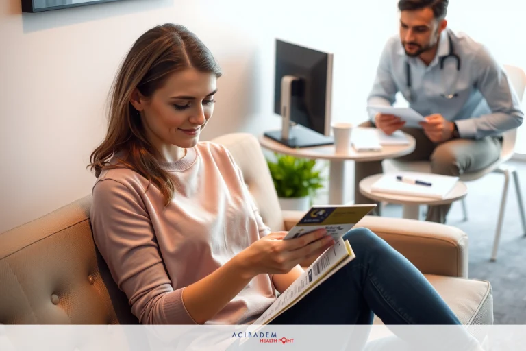 Does Medicaid Cover Bariatric Surgery in Idaho? Woman sitting in an office environment, focused on a card or brochure she's holding. She is wearing a light pink blouse and blue jeans. In the background, another person is working at their desk.
