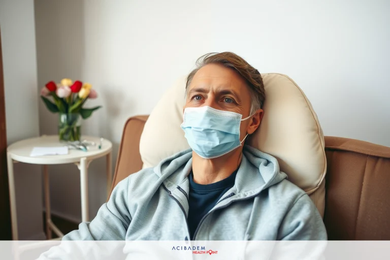 Rhinoplasty Surgery Steps The image shows a man sitting in a chair, wearing a mask over his nose and mouth. He appears to be resting or relaxing indoors. There's a couch with a throw pillow behind him, and on the right side there is a vase with flowers. The environment suggests a calm and comfortable setting.