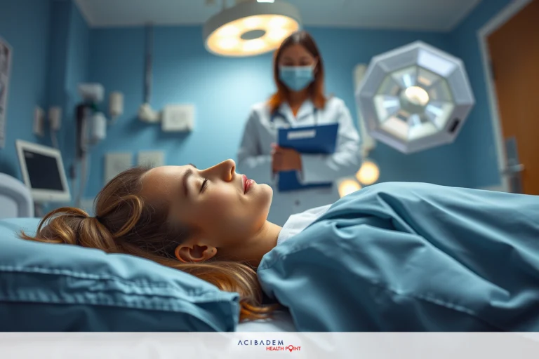 What Not to Do Before Rhinoplasty Surgery Medical scene in a hospital setting. Woman lying on gurney being attended to by doctor, who is wearing surgical mask and scrubs. Blue of gurney contrasts with white of medical equipment and uniform.