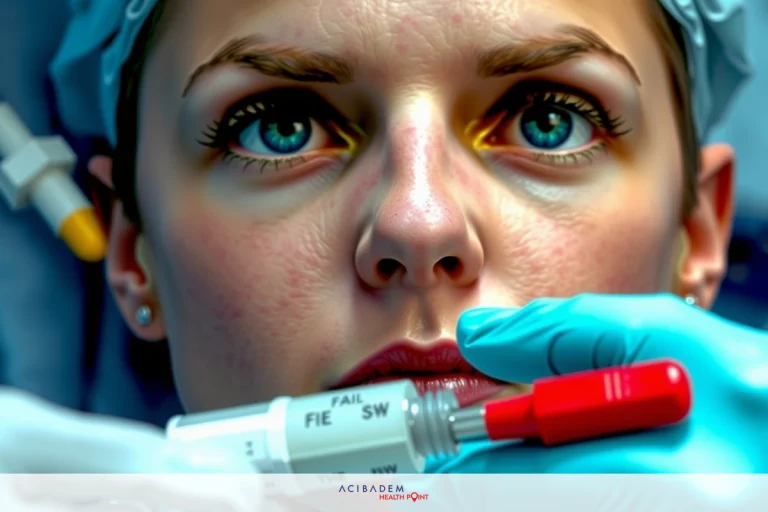 Will Upper Jaw Surgery Change My Nose? A woman is lying in a hospital bed with medical equipment attached to her. She has blue eyes and appears to be receiving treatment or testing. The environment suggests a clinical setting.