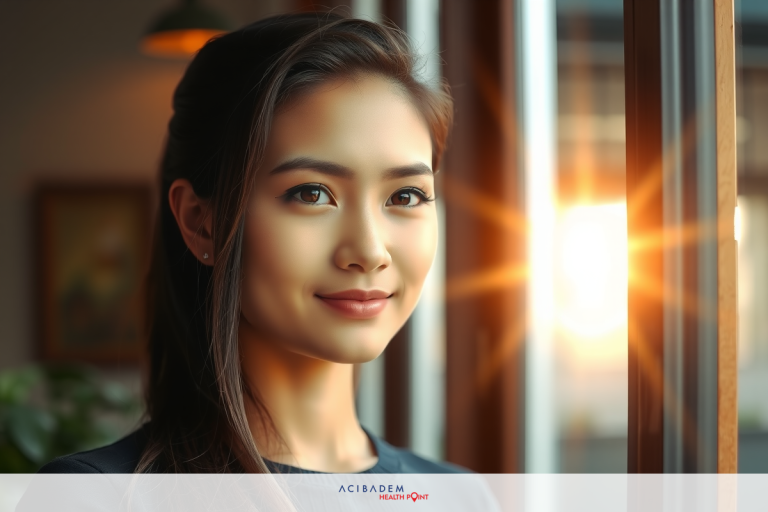 What is the Purpose of Laser Eye Surgery Woman with long brown hair smiling and looking to the side against a backdrop of sunlight through windows.