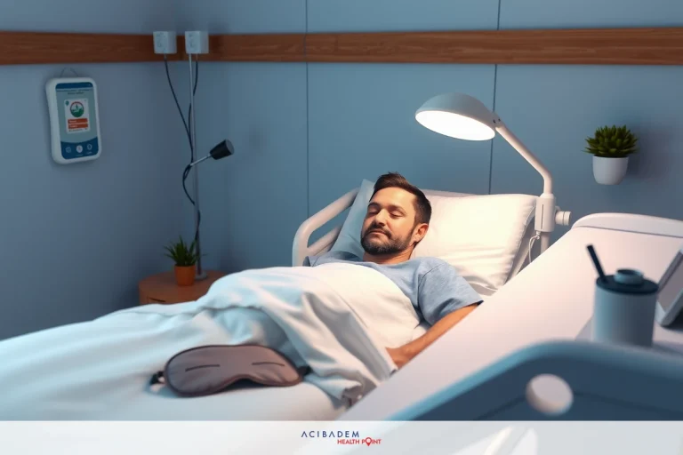 The image shows a man lying in a hospital bed. He appears to be unconscious or asleep, with his eyes closed and his head slightly turned to the side.