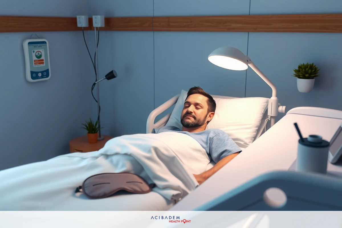 The image shows a man lying in a hospital bed. He appears to be unconscious or asleep, with his eyes closed and his head slightly turned to the side.