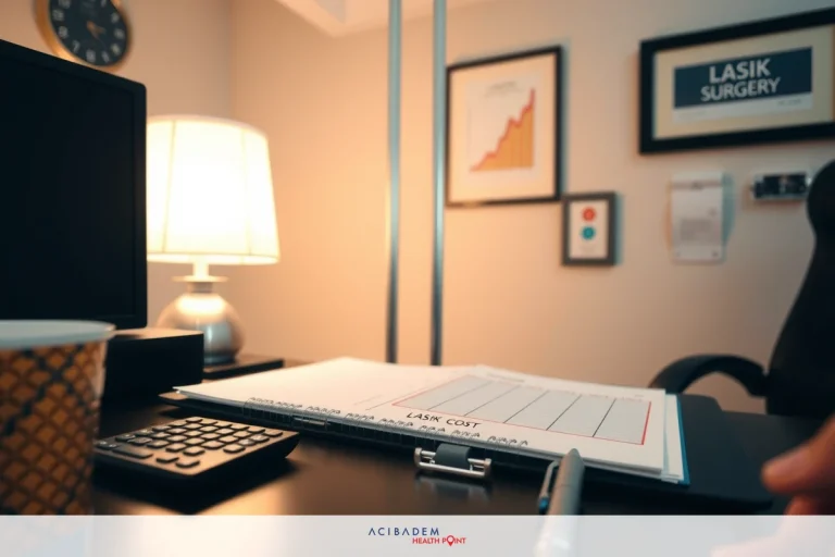 The image shows an office environment. A desk with a computer monitor and keyboard is visible, suggesting a workspace setting. The overall color scheme is neutral and there are various objects on the desk that add to the professional atmosphere.