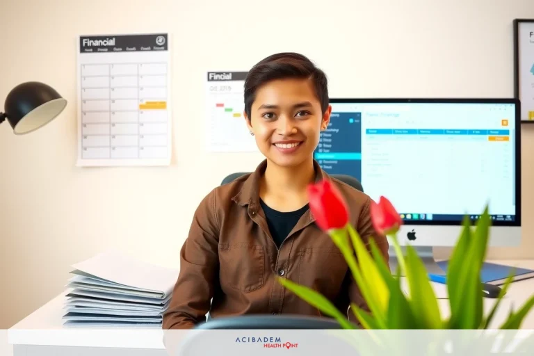 In the image, there is a person seated at a desk in an office environment. The individual appears to be engaged in work on a computer with a monitor and keyboard visible. On the desk, there are some files or papers, suggesting tasks related to office work. To the left of the individual, there is a vase with flowers adding a touch of color to the scene. The overall setting suggests a professional working environment.