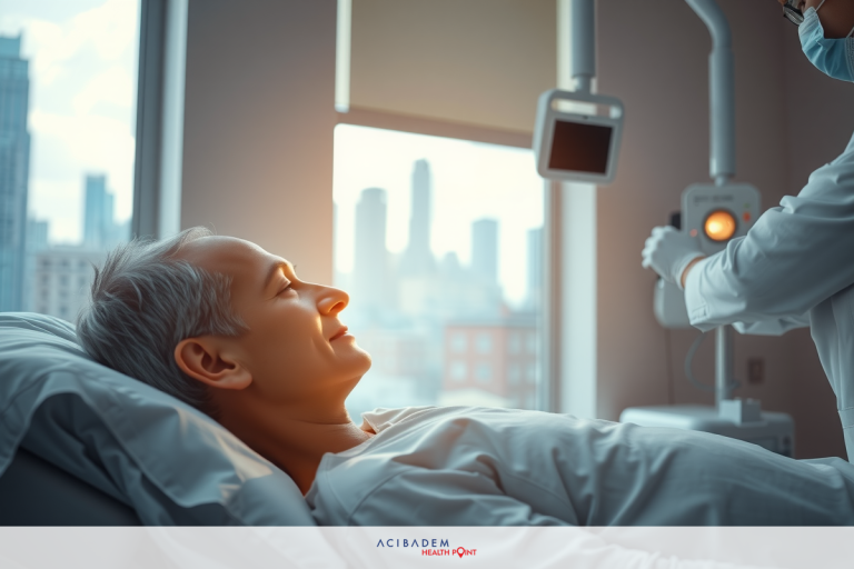 How They Do LASIK Eye Surgery The image shows a hospital setting with medical staff attending to a patient. The environment appears modern and well-lit, likely an intensive care unit given the equipment visible. A doctor is examining the patient while wearing protective gear. The focus of the image is on healthcare and patient care in a professional medical context.