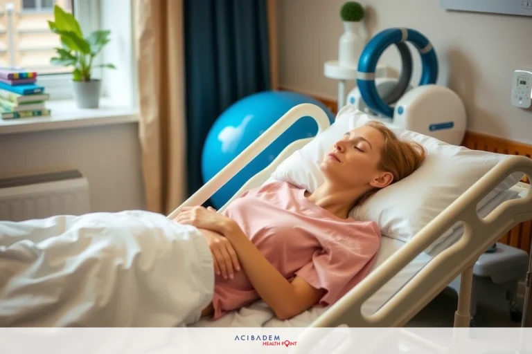 Will There Be a Length Difference After Hip Replacement Surgery? A woman is lying in a hospital bed, covered with white sheets. The room appears clean and well-lit. A medical monitor is attached to her wrist, indicating that she may be in the hospital for treatment or recovery.