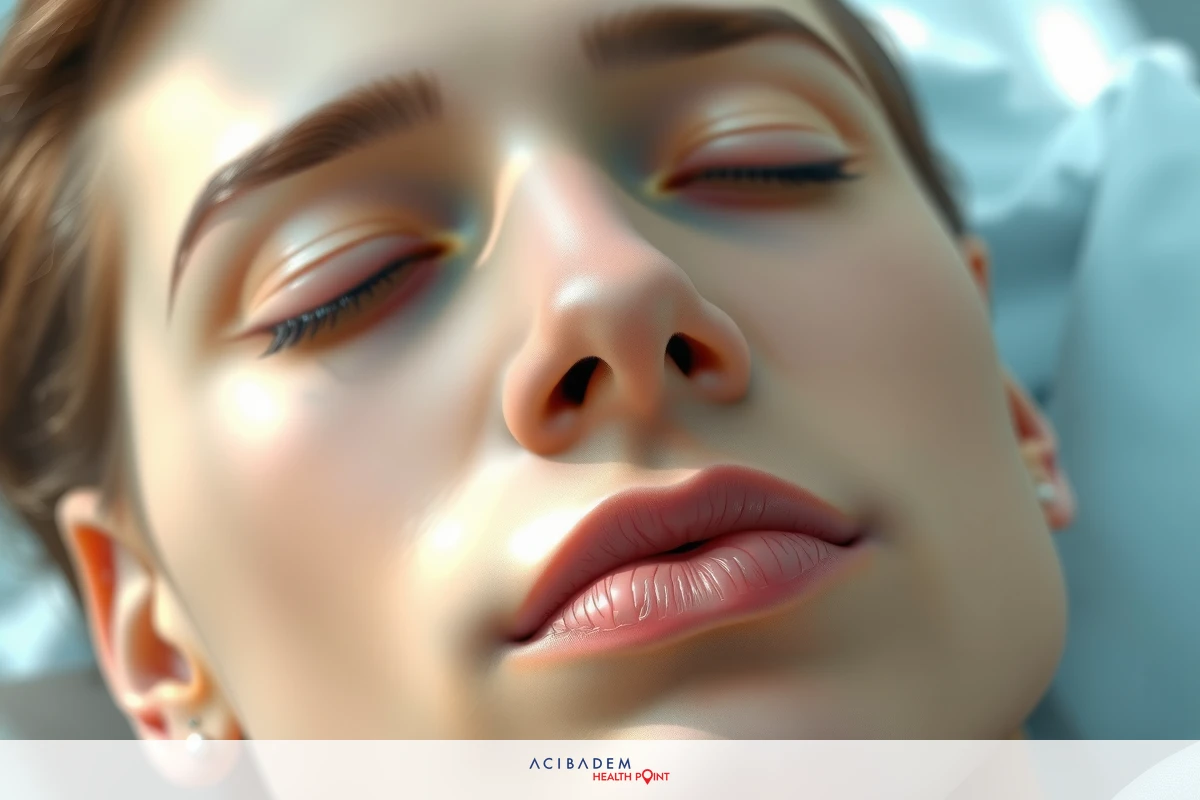The image shows a close-up of a person lying down with their eyes closed. The individual appears relaxed, possibly napping or sleeping, with a serene expression.