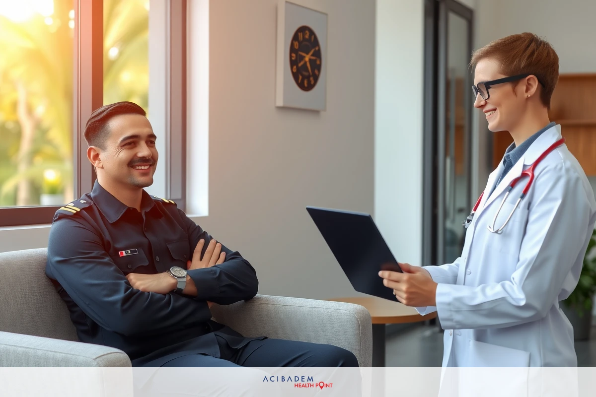 In the image, a doctor is seen taking a patient's medical history. The setting appears to be a modern healthcare facility with natural light streaming in. The doctor is wearing glasses and is holding a clipboard, while the patient is seated comfortably on a couch. They are having a professional interaction, which suggests that this could be a routine check-up or consultation.