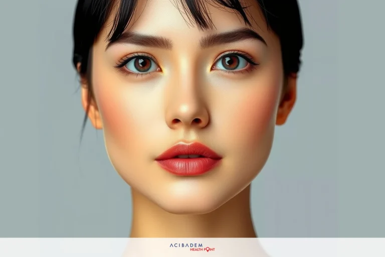 How Much is Injectable Rhinoplasty The image is a digital rendering of a person's face. The individual has smooth skin, clear complexion and is wearing subtle makeup with red lipstick. Their hair is styled in a sleek bob cut.