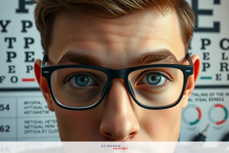 The image shows a young man looking at the camera with a slight smile. He is wearing glasses and has light-colored hair. In the background, there are various optical equipment items.