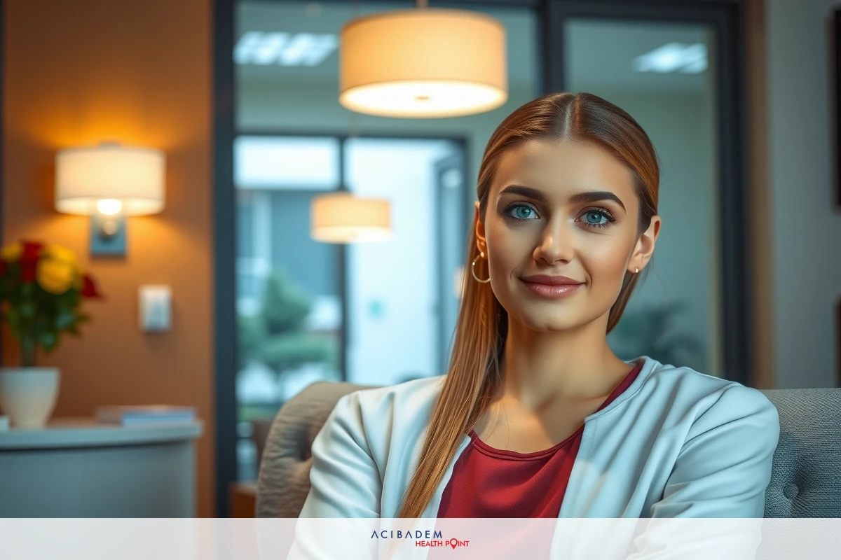 This is a photo of a young, smiling woman seated in an office setting. She has long hair and is dressed in professional attire.