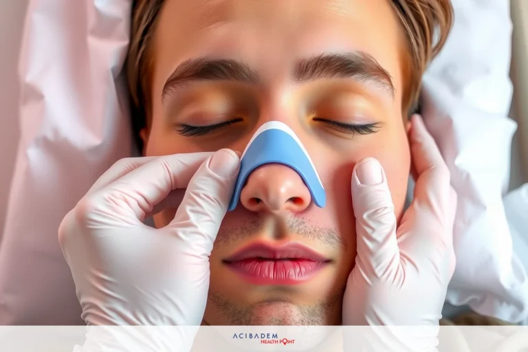The image features a man lying on his stomach with a face mask over his eyes and nose. He is in a clinical environment, likely at a spa or beauty salon, as indicated by the white cushions of the bed he's lying on.