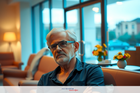 Man in glasses with arms crossed, sitting on couch. Blurry background suggests modern living room or lounge area.