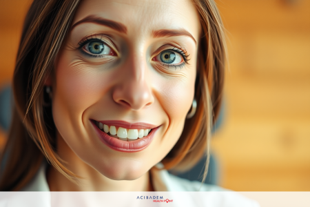 The image features a smiling woman with short hair, sitting at an office desk. She is wearing professional attire and appears to be engaged in a positive interaction or event.