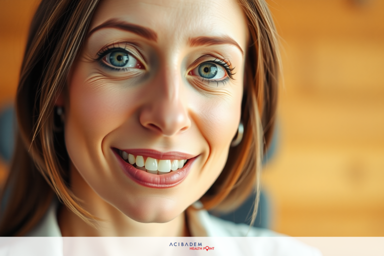 The image features a smiling woman with short hair, sitting at an office desk. She is wearing professional attire and appears to be engaged in a positive interaction or event.