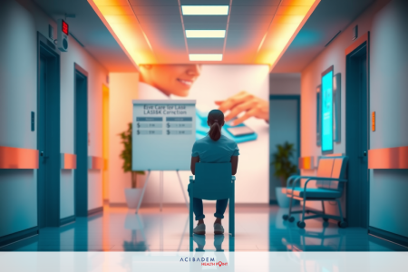 This image depicts an older woman seated in front of a large computer monitor displaying various charts and graphs. She appears to be engaged in work or research, possibly analyzing financial data given the context of the visuals on the screen.